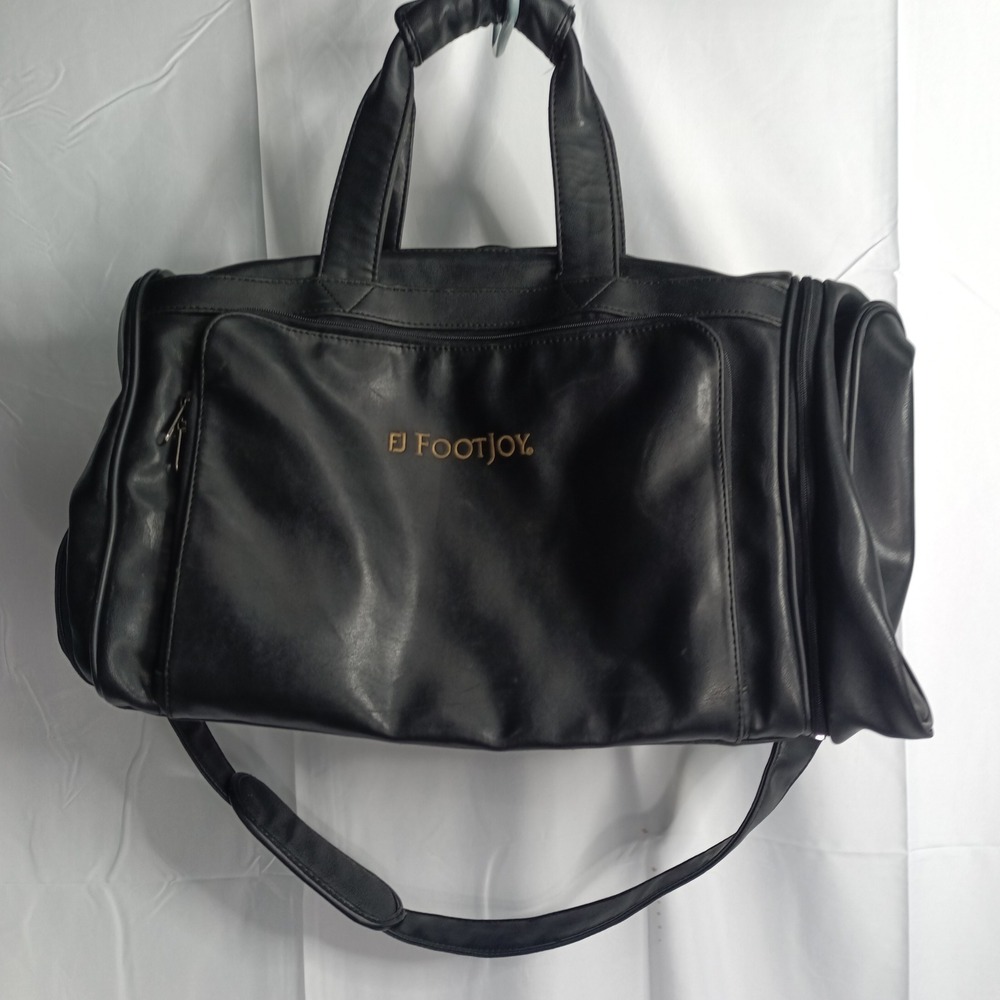 FootJoy Black Faux Leather Golf Duffel Bag Travel Gym   Carry On 20x10x12